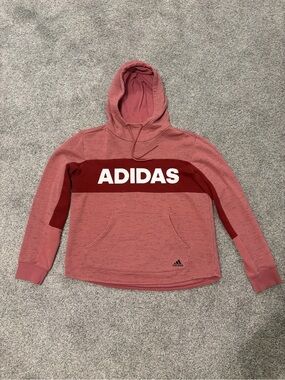 adidas Rose Pink and Maroon Colorblock Hoodie with Bold Logo
